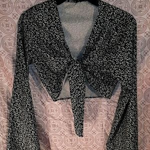 Shein Flare Sleeve Front-Tie Top